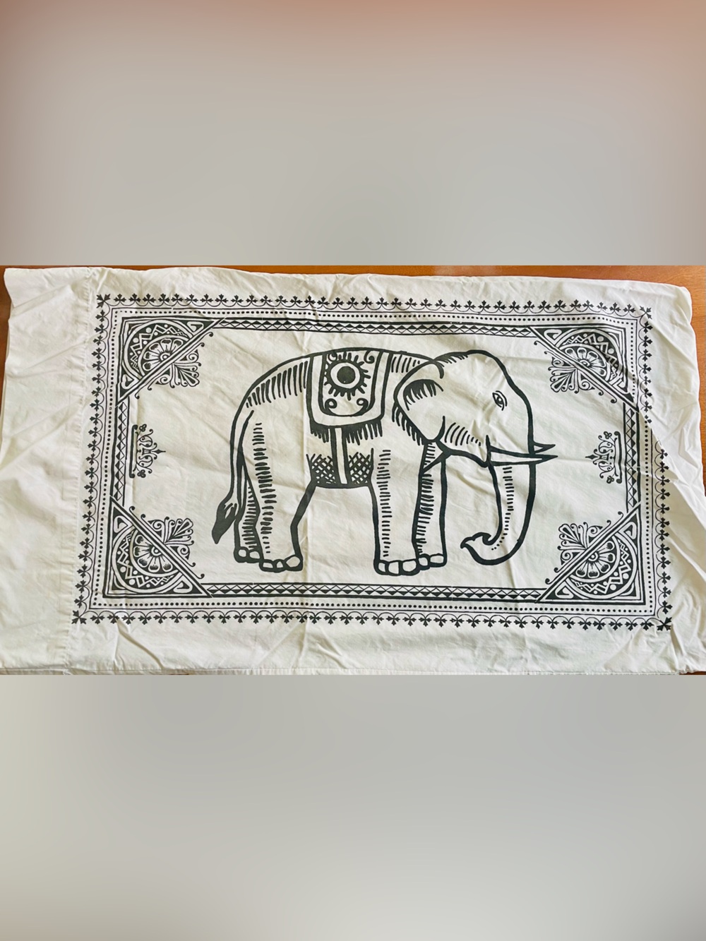 Boho Elephant block print-soft cotton-king size pillow case  - Black on White